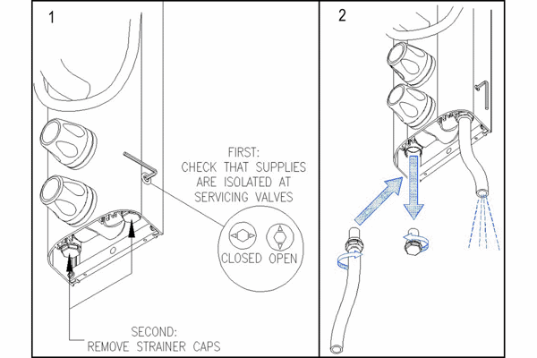 Flushing the water supplies at high velocity through a Horne TSV1 shower panel