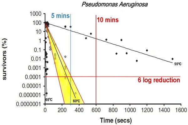 P. Aeruginosa Thermal Inactivation (Kill curve) from Spinks et al, 2006